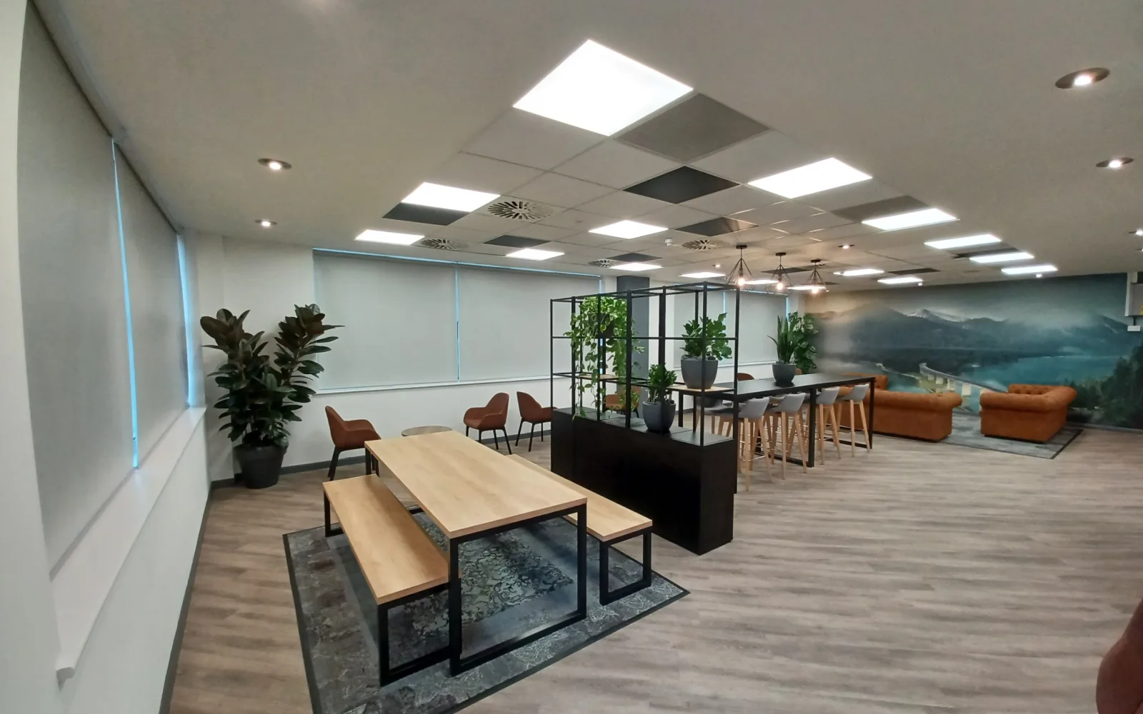 Roller blinds for offices and a canteen